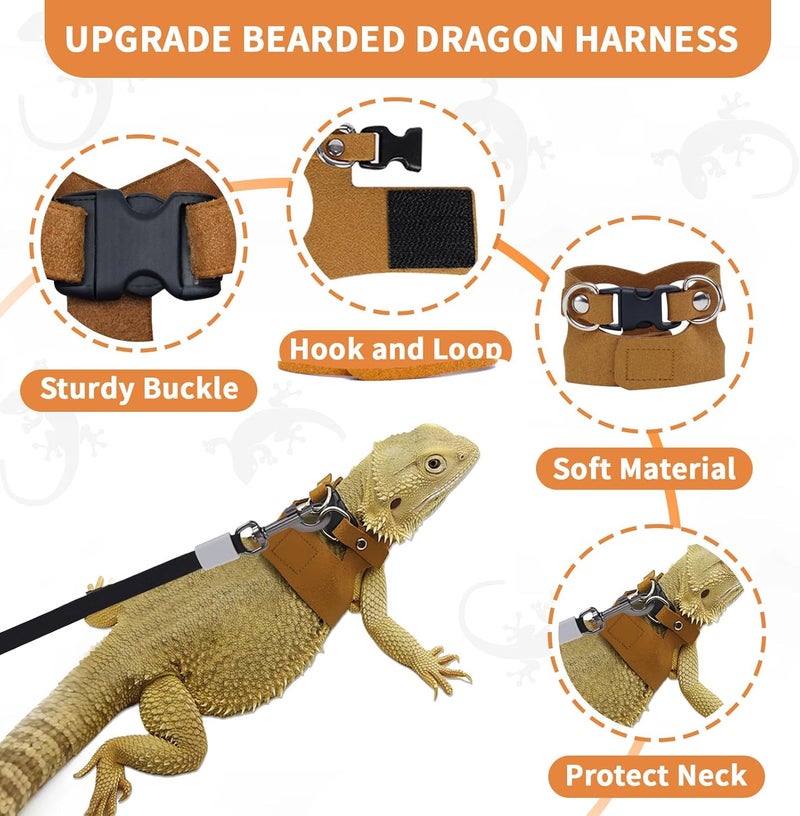 VOXGET 3 Pack Bearded Dragon Leash and Harness Set, Retractable 9.8FT Leash with 3 Sizes Adjustable Soft Harness for Reptile Small Animals Walking, Cute Lizard Vest Clothes for Reptile Lovers -Brown - Image 2